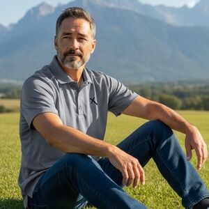 Ontour Mens Gray Performance Polo Shirt Short Sleeve Texture Logo  Small